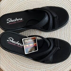 NIB NWT Skechers Cali Black Memory Foam Slides